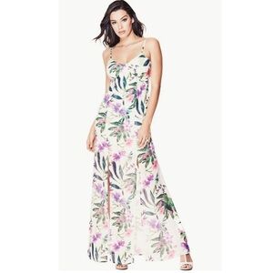 Guess White Antoinette Tropical Floral Print Maxi Dress, Women's Sz M